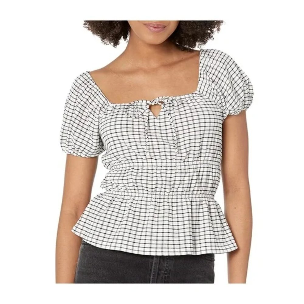 Brand New with tag Madewell Omaha black/white tiered puff sleeve peplum top sz S